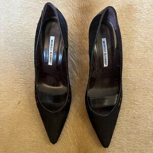 Black Mohair Manolo Blahnik with red stitch